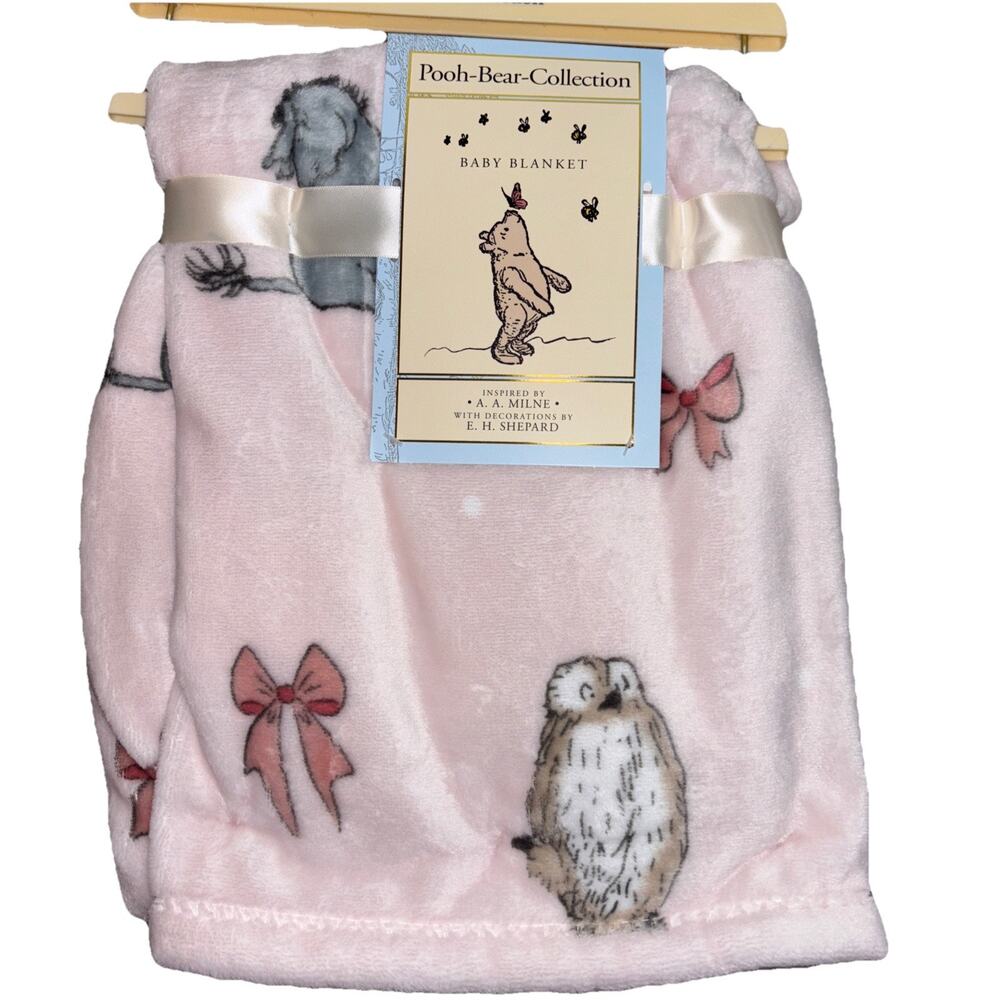 Winnie The Pooh Bear Collection Baby Blanket Blush Pink Bows Eeyore Owl Piglet